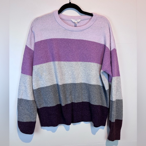 Time and Tru XXL Women’s Sweater – Purple Gray Colorblock Stripe Pullover - Picture 9 of 12